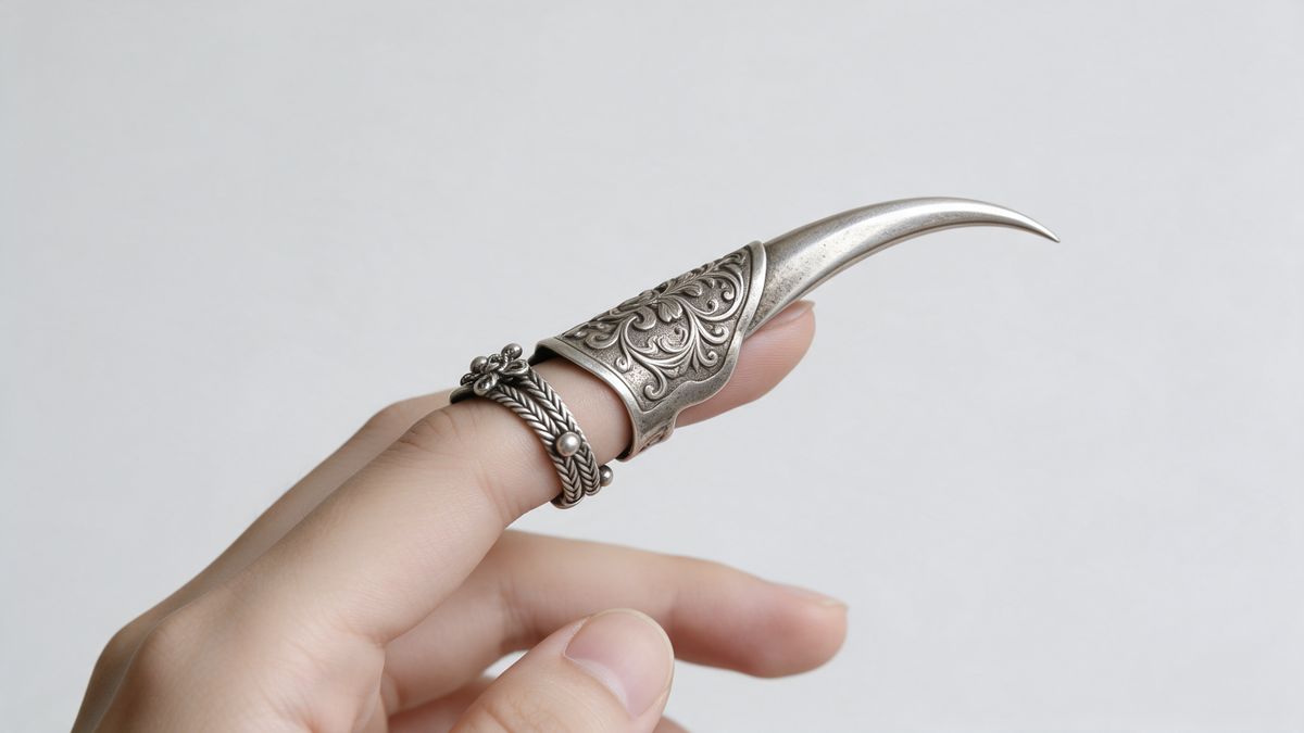 Antique silver full-finger armor claw ring worn on a hand