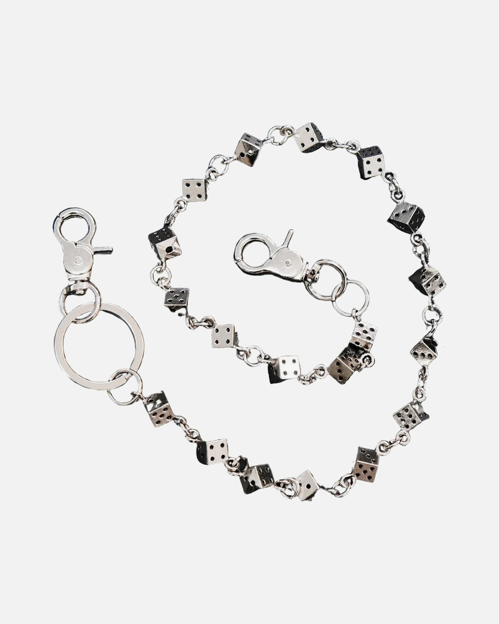 Dice Link Pants Chain – silver pants chain with black and white dice, alternate view