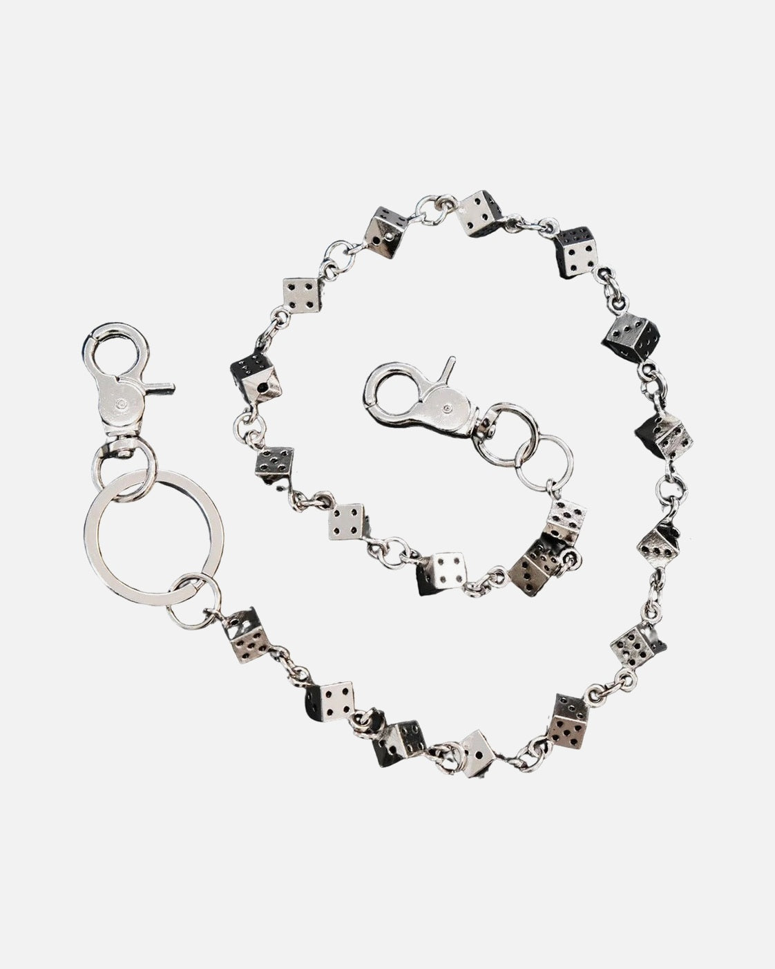 Dice Link Pants Chain – silver pants chain with black and white dice, alternate view