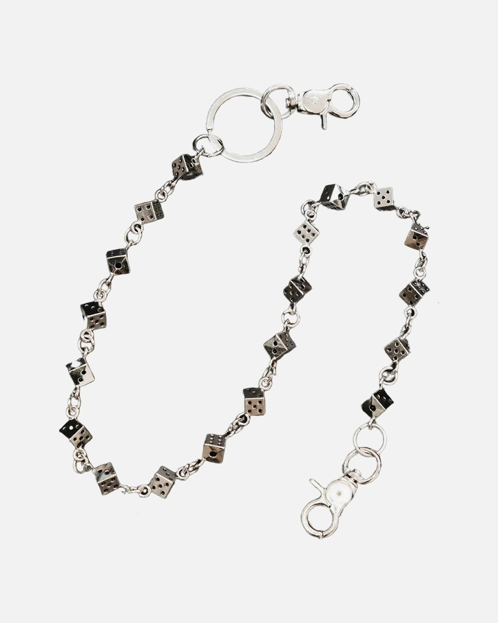 Dice Link Pants Chain – silver pants chain with black and white dice, alternate view