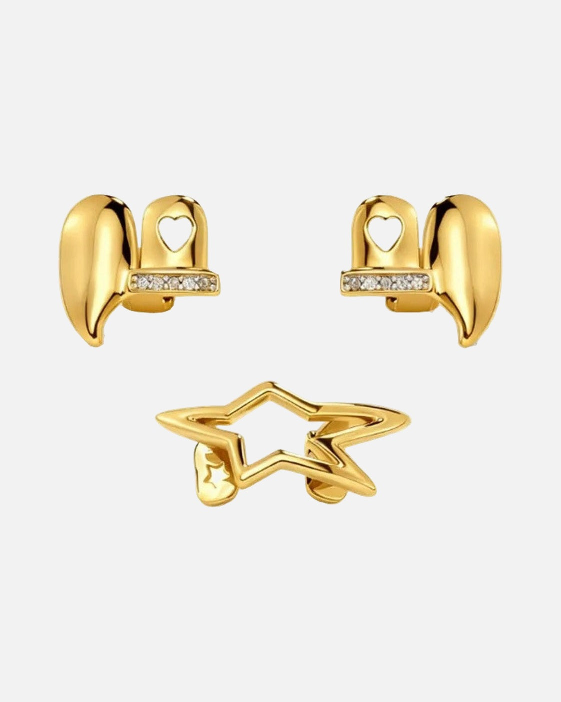 Star Fang Grillz Set – three-piece star and fang grillz set, product photo on grey background