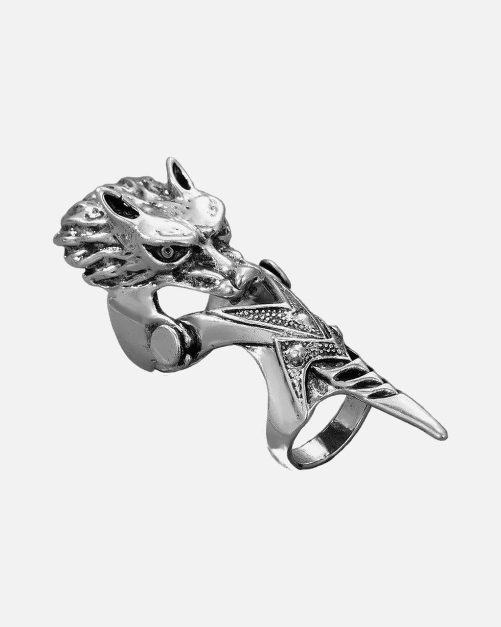 Beast Head Knuckle Armor Ring in Wolf – unisex punk ring, alloy product photo