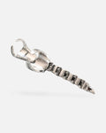 Scorpion Tail Ring – jointed silver scorpion tail ring, product photo on grey background