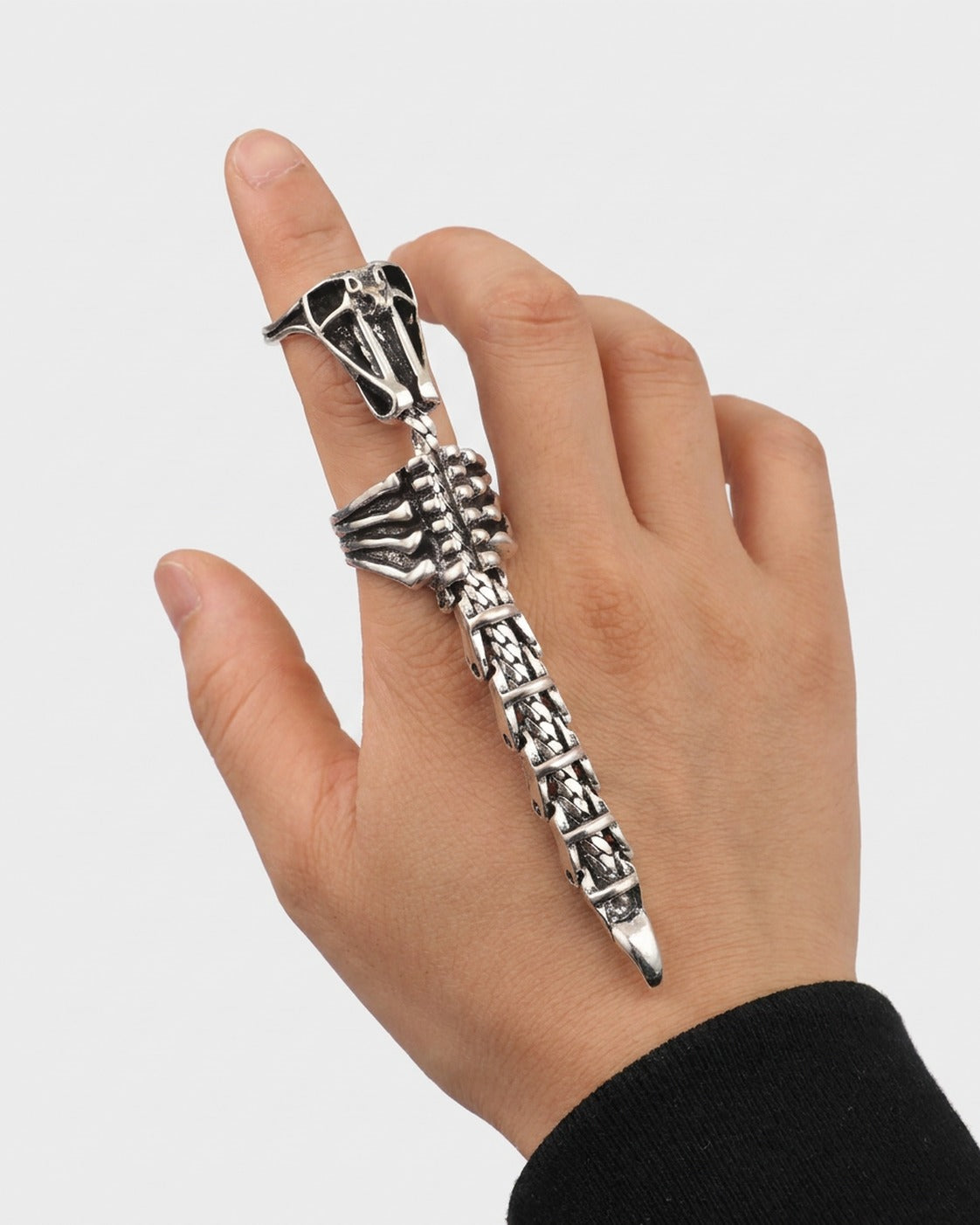 Scorpion Tail Ring worn – jointed silver scorpion tail ring