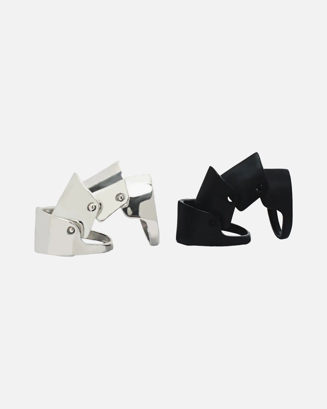 Geometric Armor Knuckle Ring – hinged geometric armor knuckle ring, close-up detail