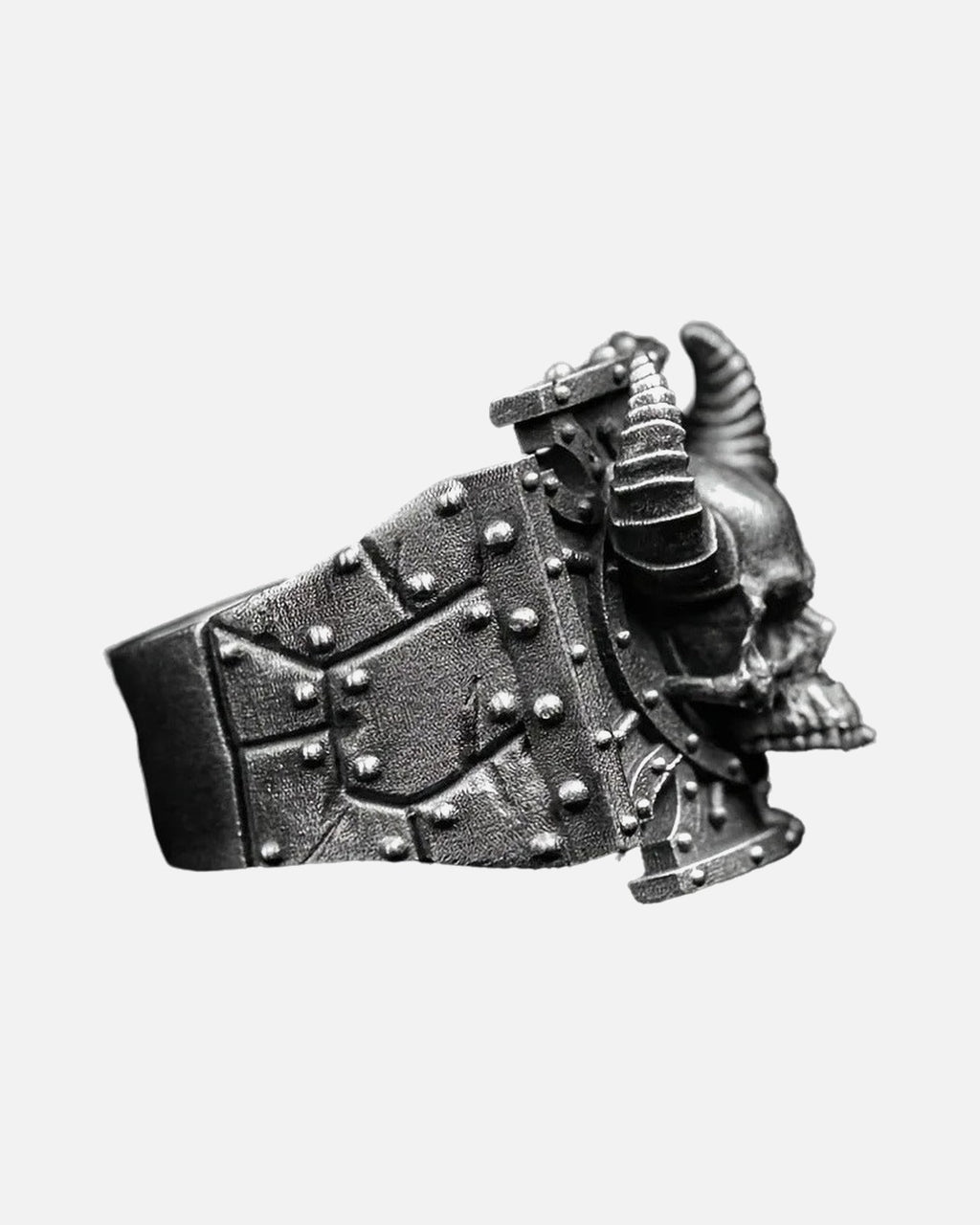 Horned Skull Signet Ring – horned skull signet ring in oxidised silver, alternate view