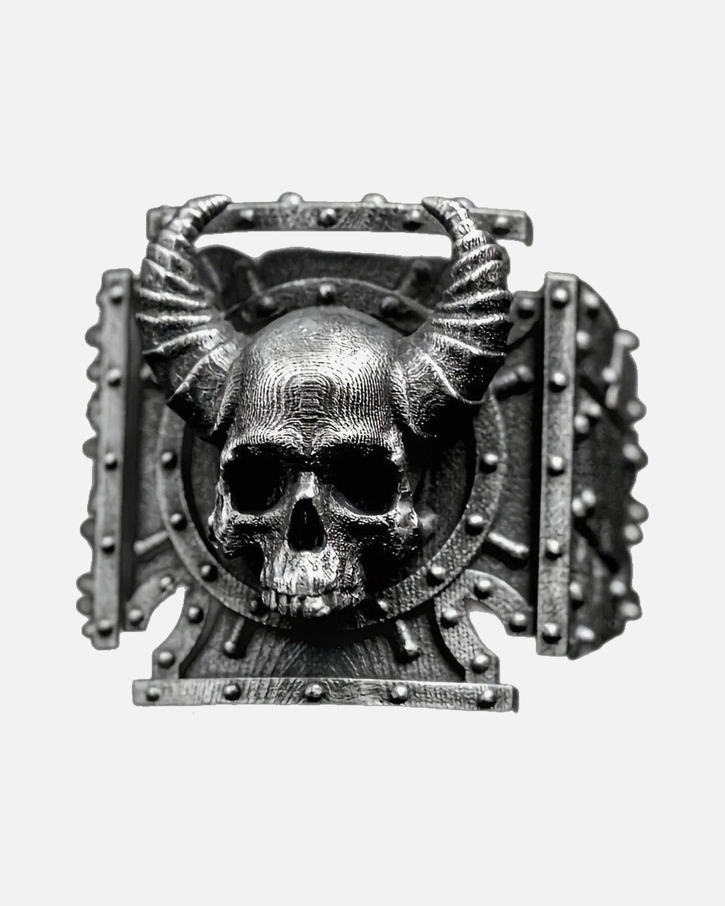 Horned Skull Signet Ring – horned skull signet ring in oxidised silver, alternate view