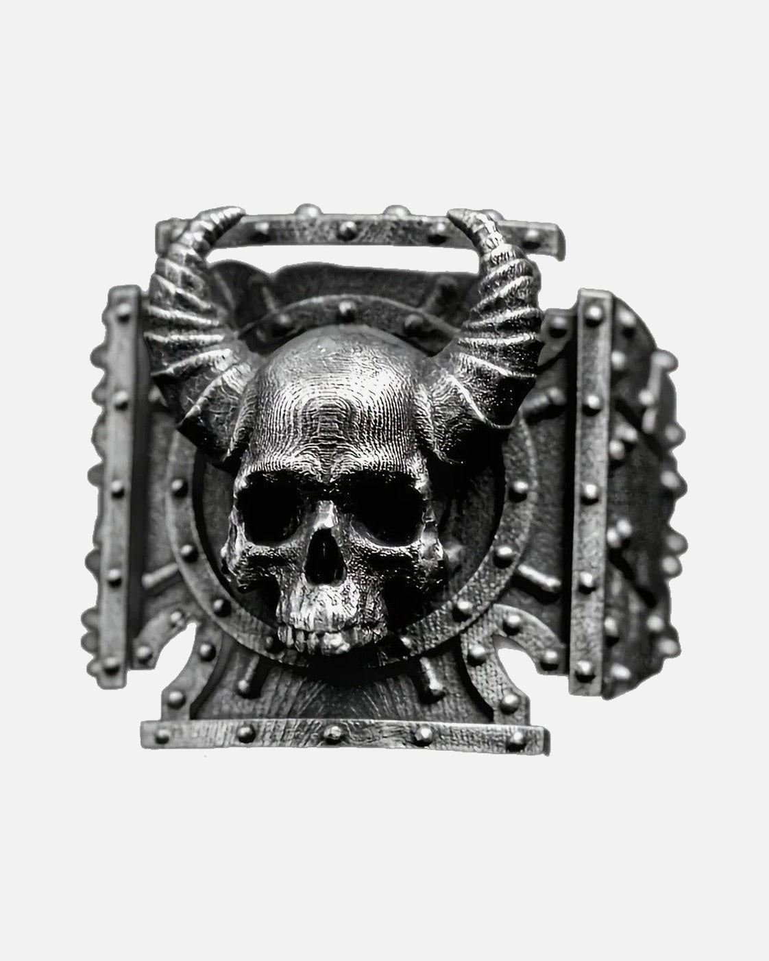 Horned Skull Signet Ring – horned skull signet ring in oxidised silver, alternate view