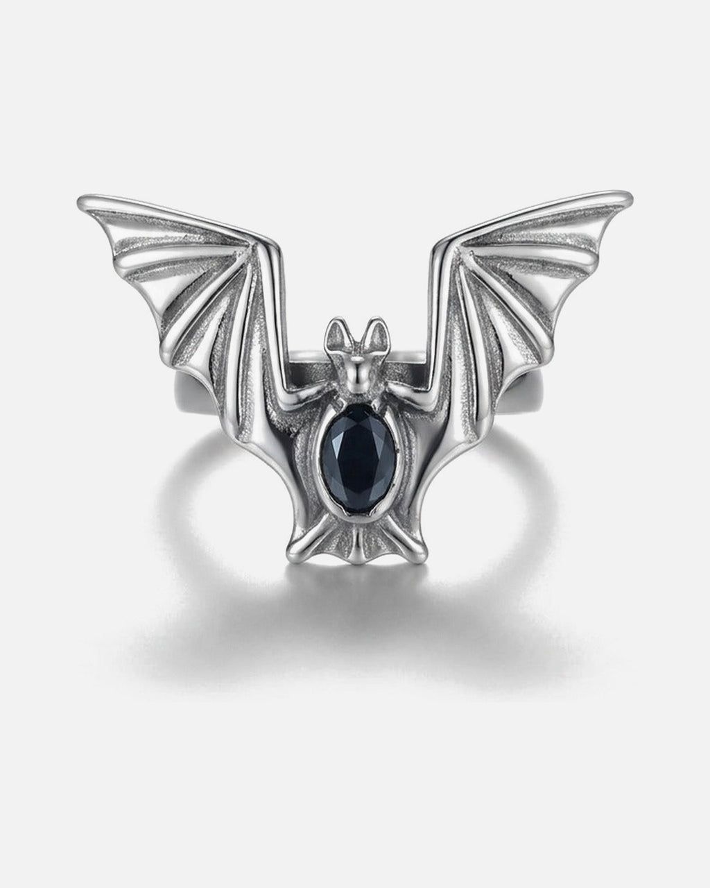 Bat Wing Ring – unisex gothic ring in alloy, front product photo on a grey background