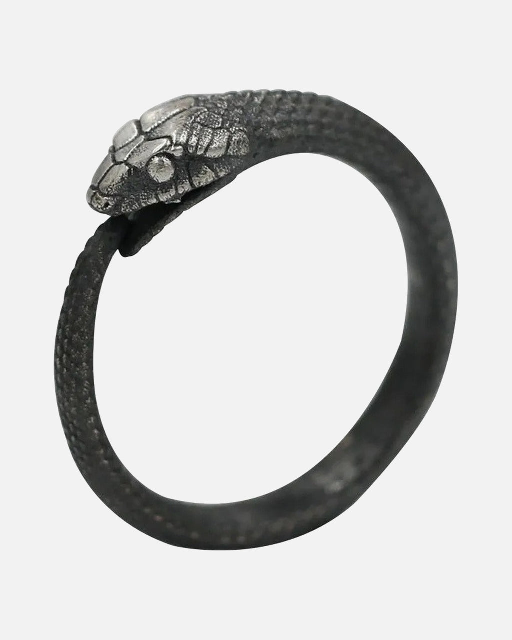Ouroboros Snake Ring – ouroboros snake ring in oxidised silver, product photo on grey background