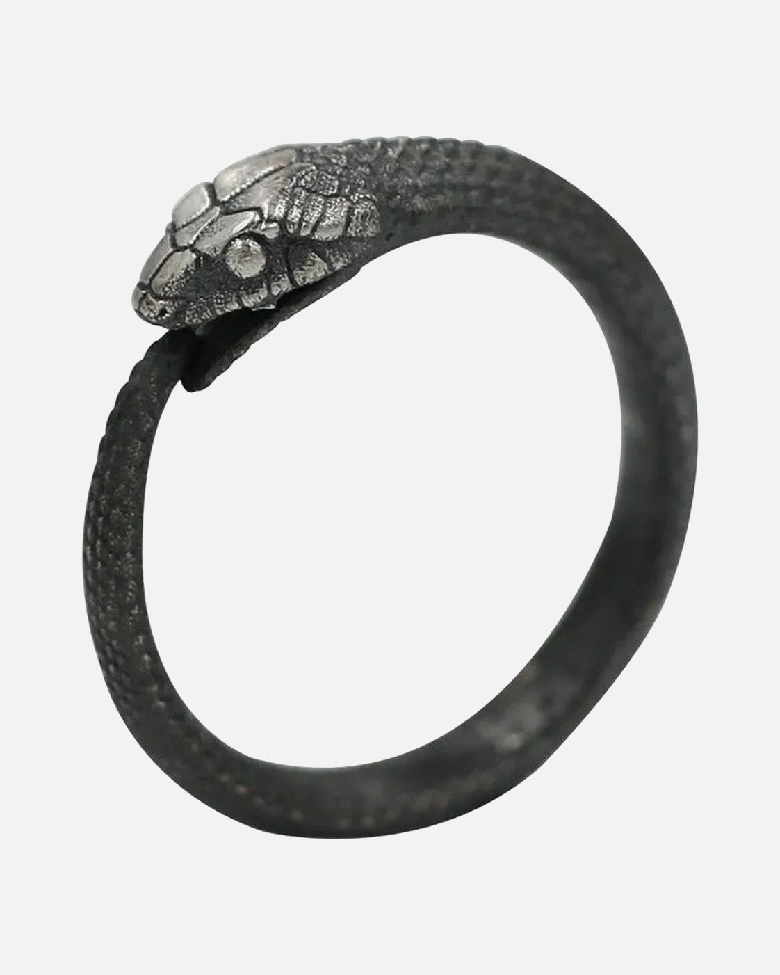 Ouroboros Snake Ring – ouroboros snake ring in oxidised silver, product photo on grey background