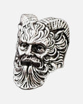 Goat Demon Face Ring – ram horned goat demon face ring, product photo on grey background