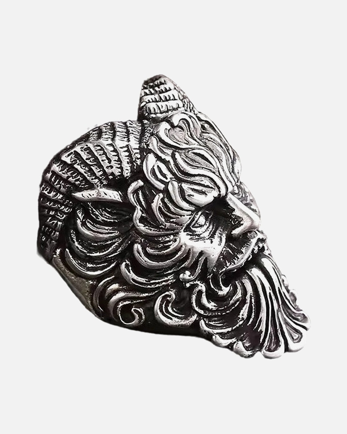 Goat Demon Face Ring – ram horned goat demon face ring, alternate view