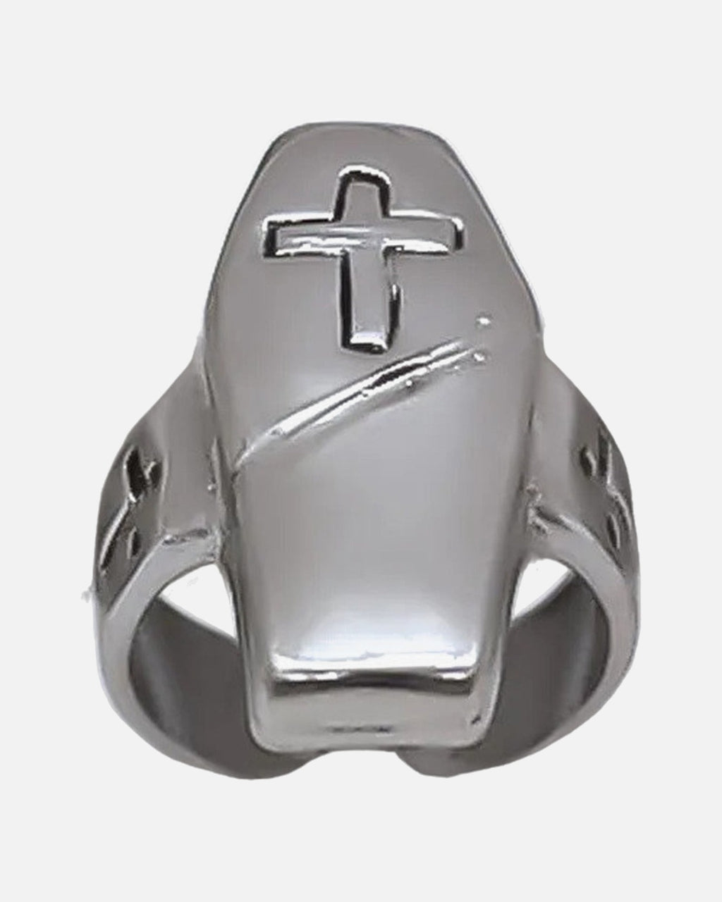Coffin Cross Ring – showing the coffin detail, unisex gothic ring