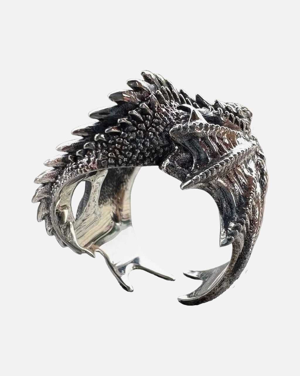 Winged Dragon Ring – antique silver winged dragon ring, alternate view