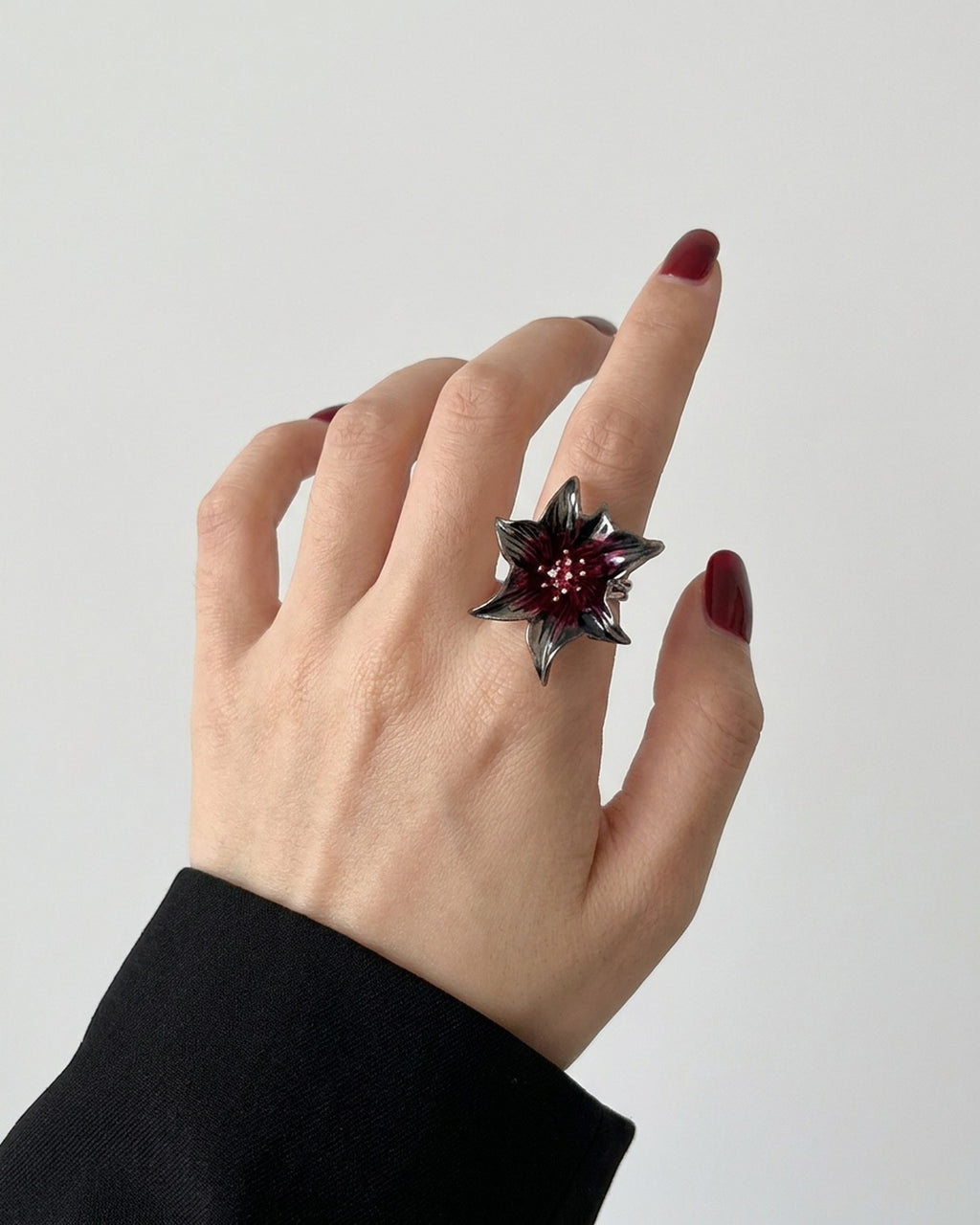 Black Star Flower Ring worn