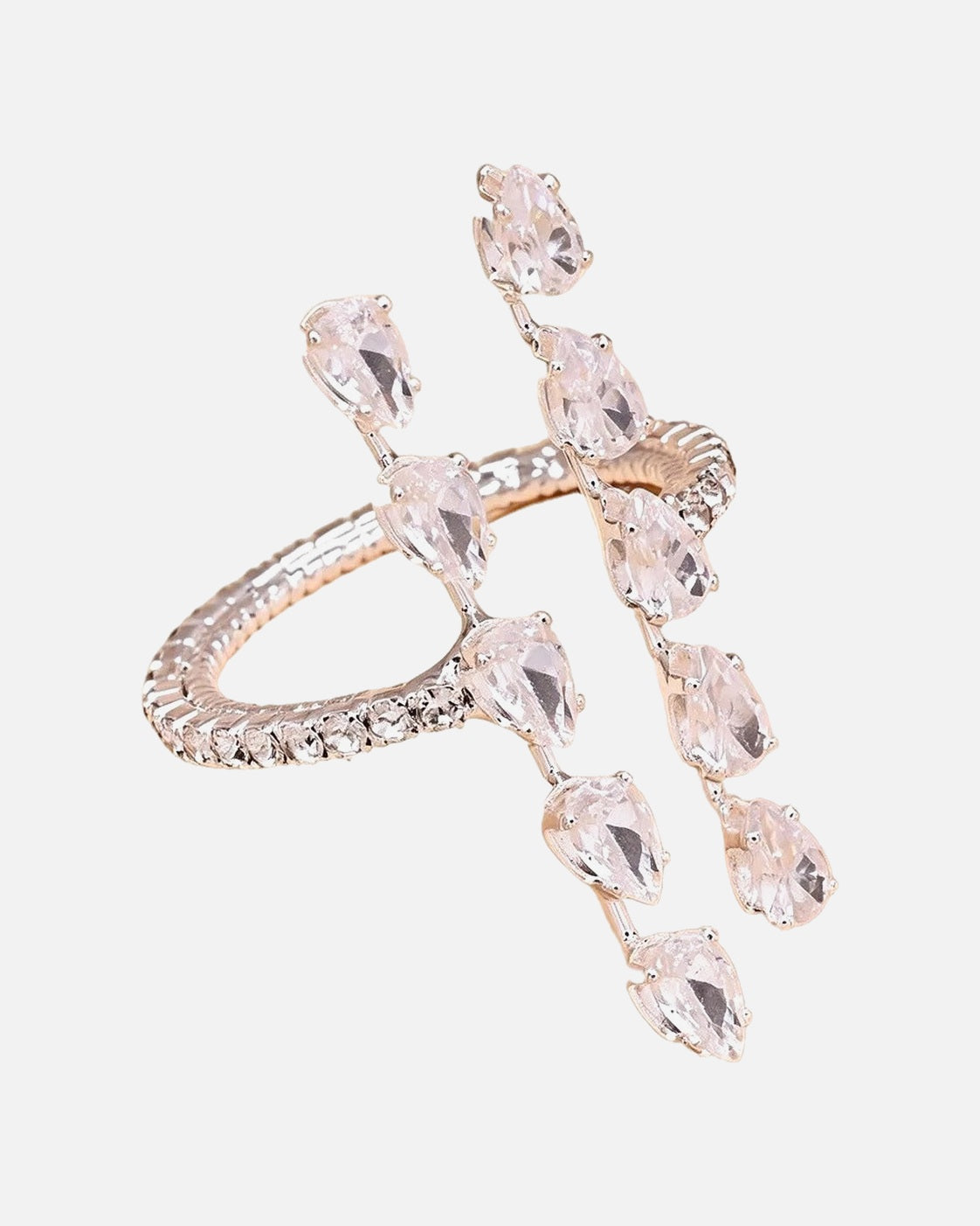 Rhinestone Drop Wrap Ring – rhinestone teardrop wrap ring, close-up detail