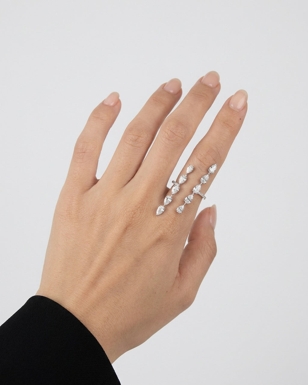 Rhinestone Drop Wrap Ring worn