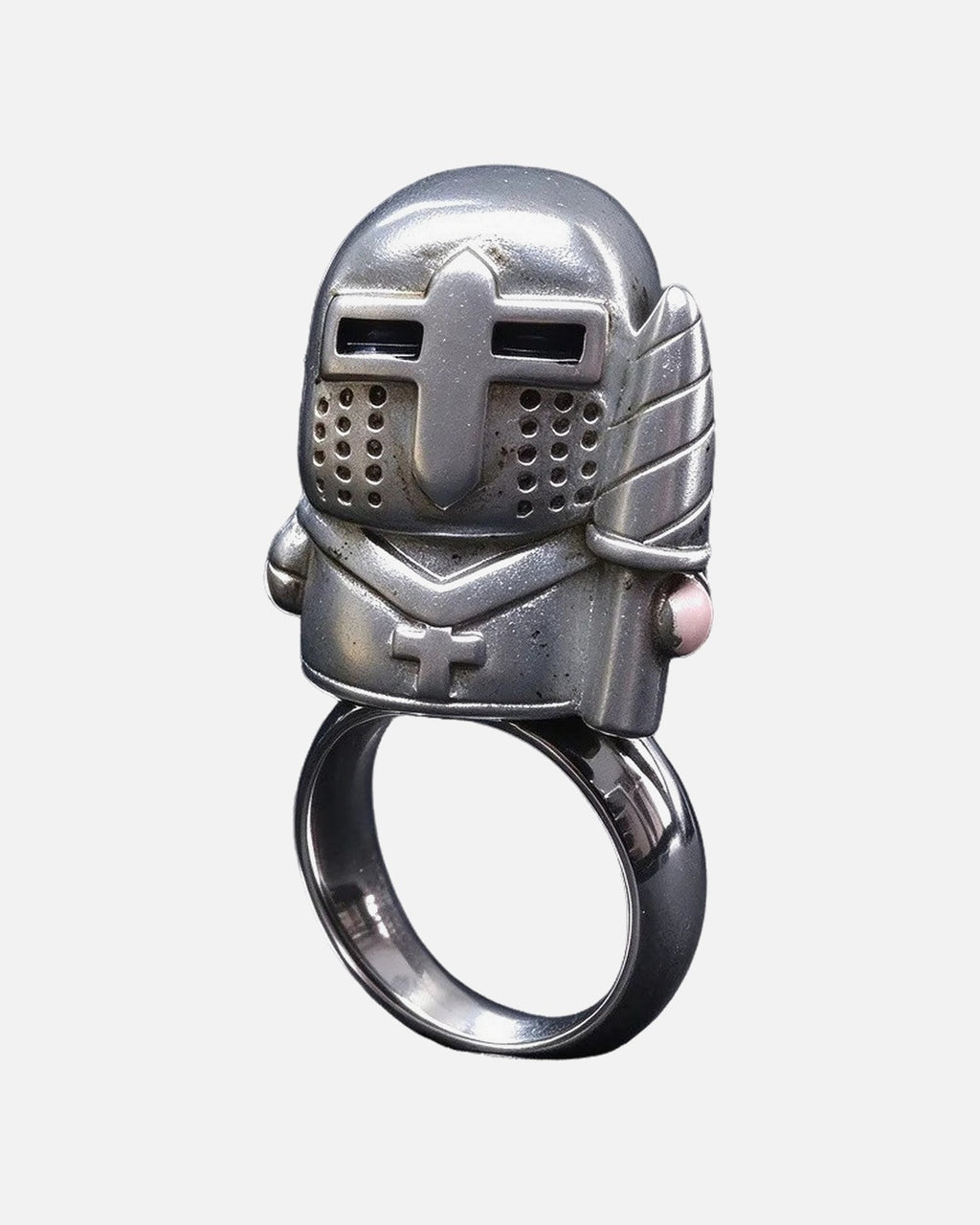 Knight Helmet Ring – shown from another angle, unisex vintage ring
