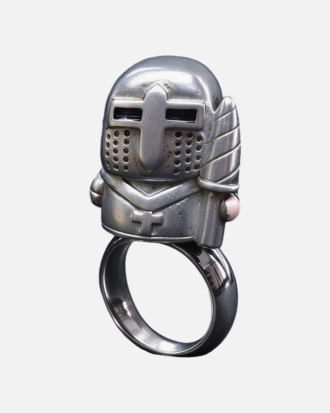 Knight Helmet Ring – shown from another angle, unisex vintage ring