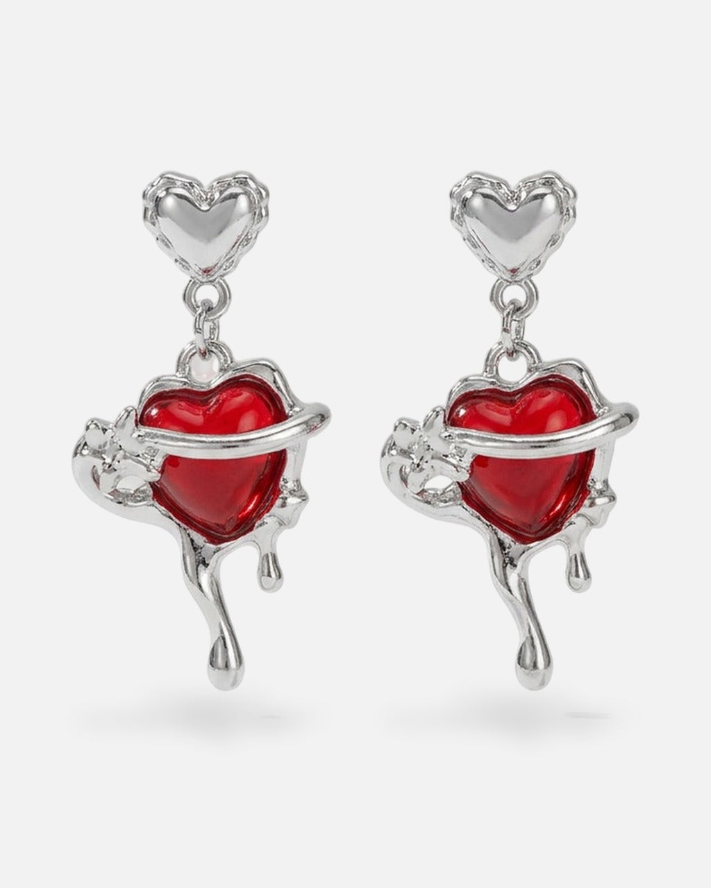 Molten Heart Earrings – Lava Heart Drop – red and black molten heart earrings