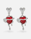 Molten Heart Earrings – Lava Heart Drop – red and black molten heart earrings