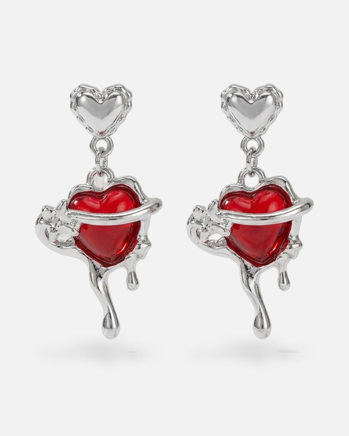 Molten Heart Earrings – Lava Heart Drop – red and black molten heart earrings