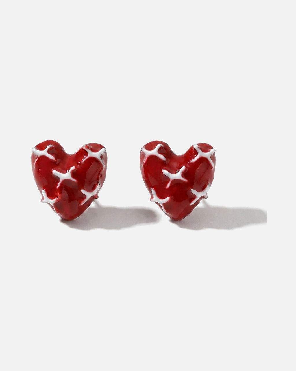 Molten Heart Earrings – Red Stitched Heart