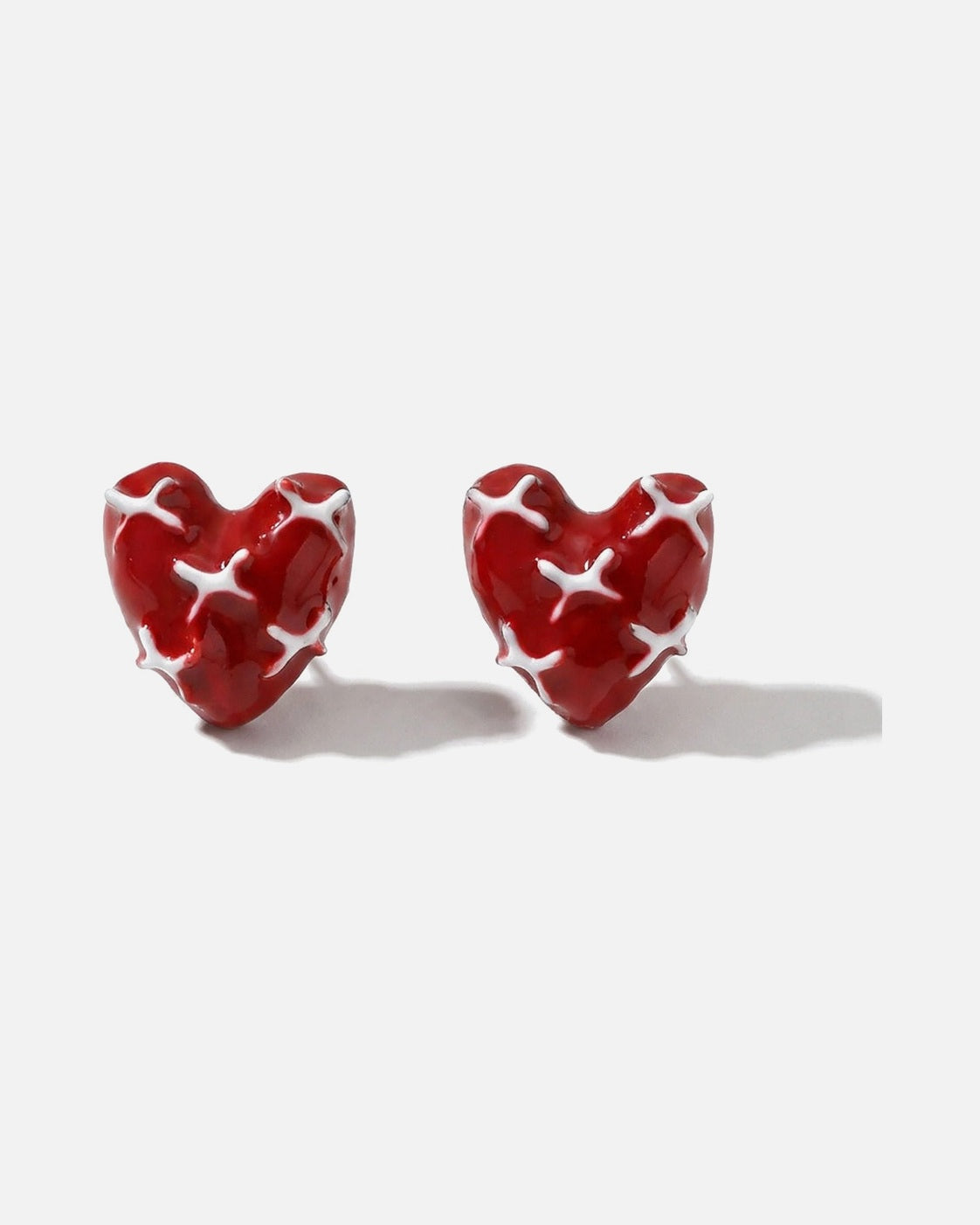 Molten Heart Earrings – Red Stitched Heart