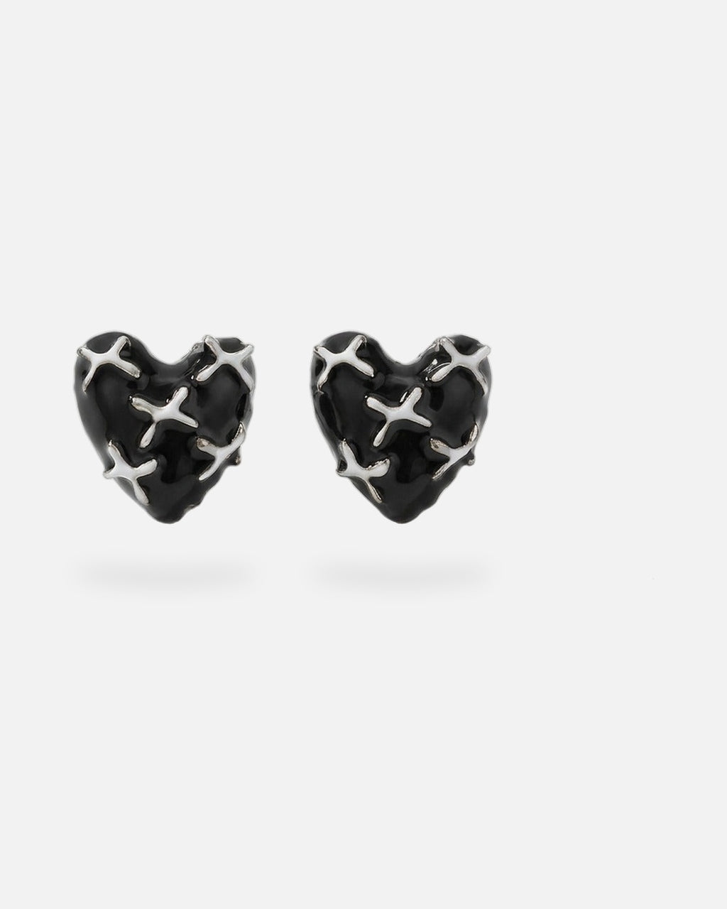 Molten Heart Earrings – Black Stitched Heart – red and black molten heart earrings