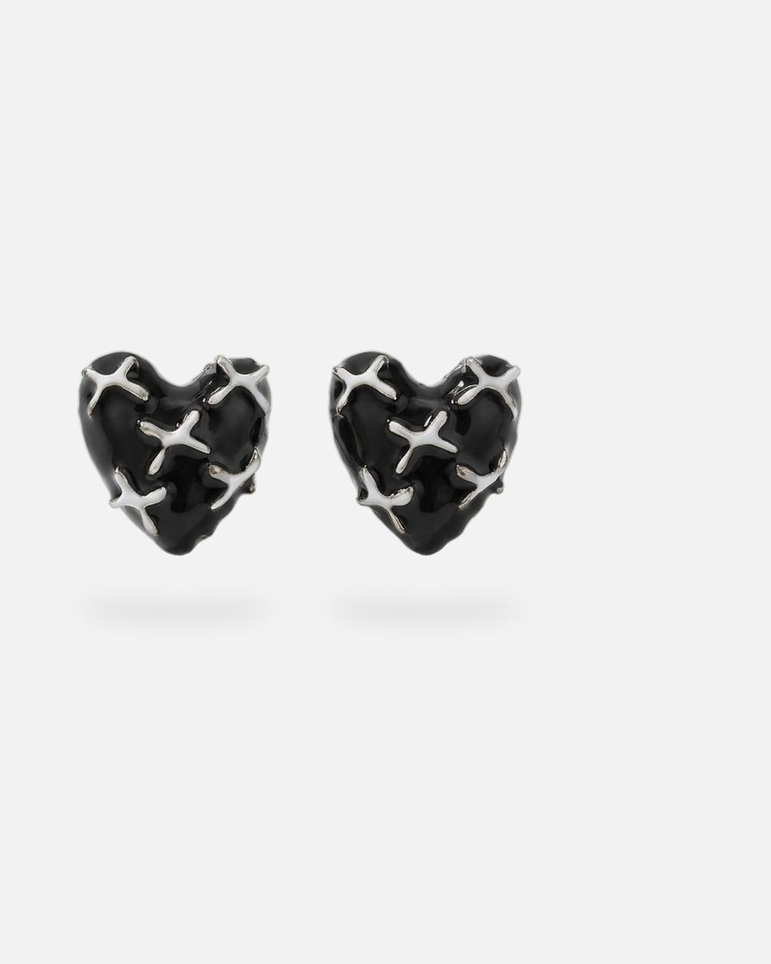 Molten Heart Earrings – Black Stitched Heart – red and black molten heart earrings