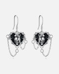 Skull Heart Chain Earrings – skull heart earrings with chain tassels, product photo on grey background