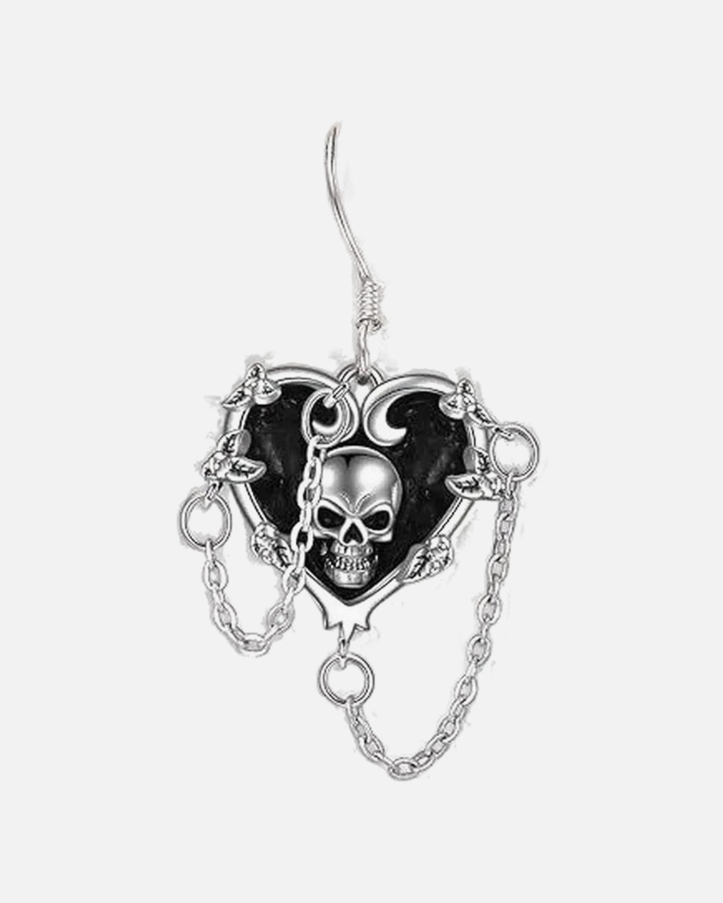 Skull Heart Chain Earrings – skull heart earrings with chain tassels, alternate view