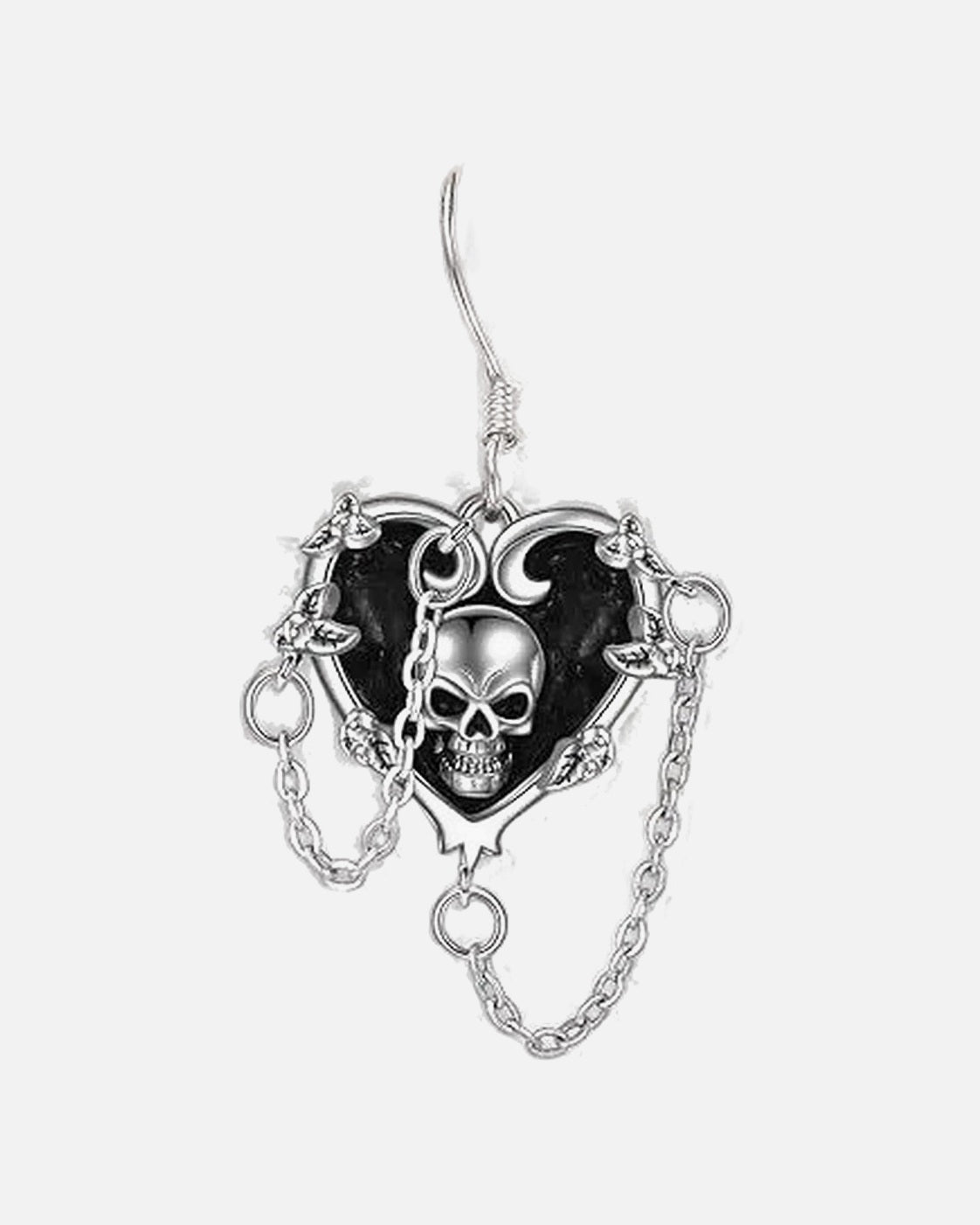 Skull Heart Chain Earrings – skull heart earrings with chain tassels, alternate view