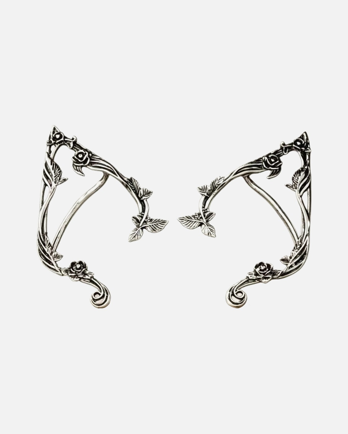 Elf Ear Cuffs – pointed elf ear cuffs with rose vines, alternate view