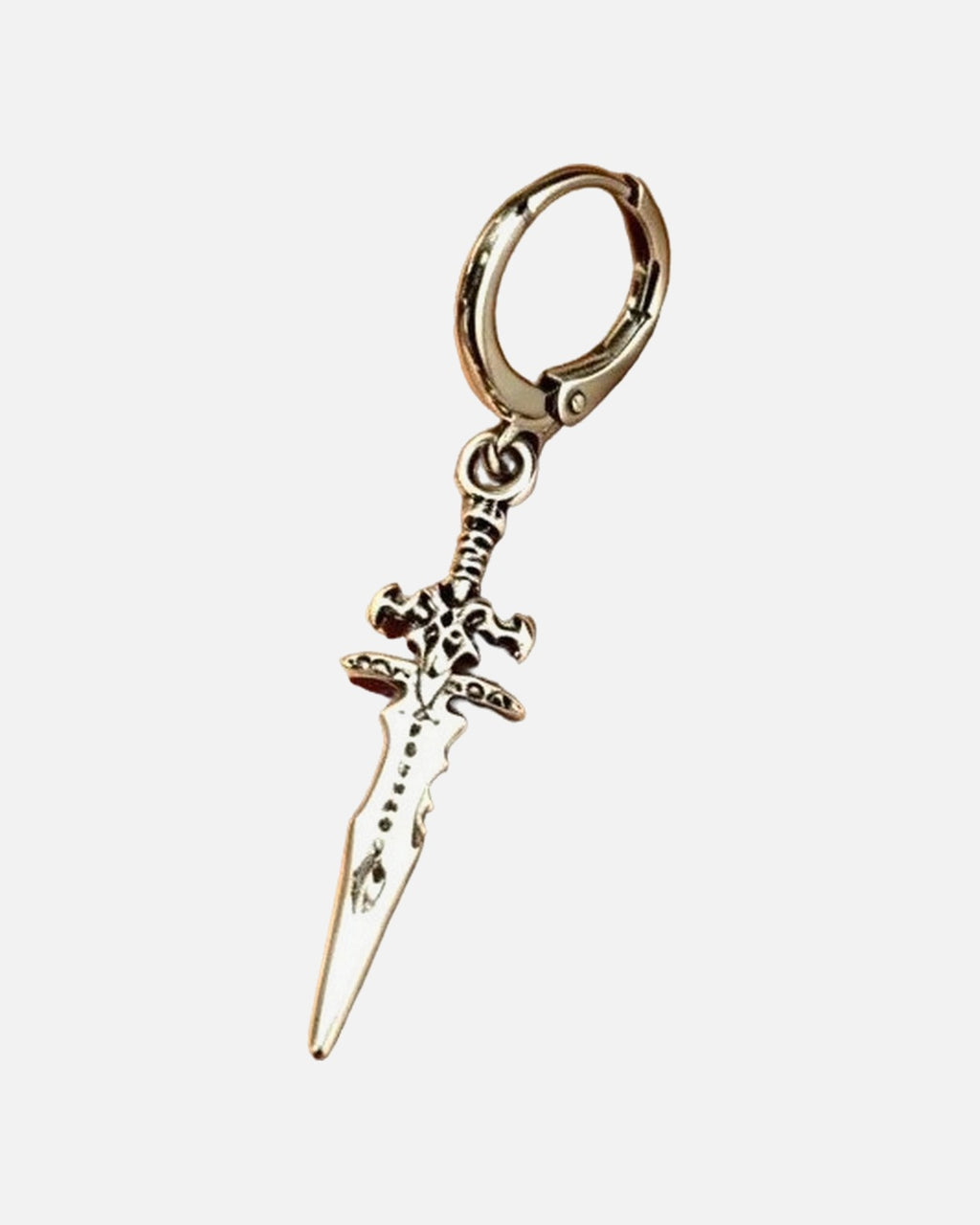 Dagger Huggie Earrings – silver dagger huggie earrings, close-up detail