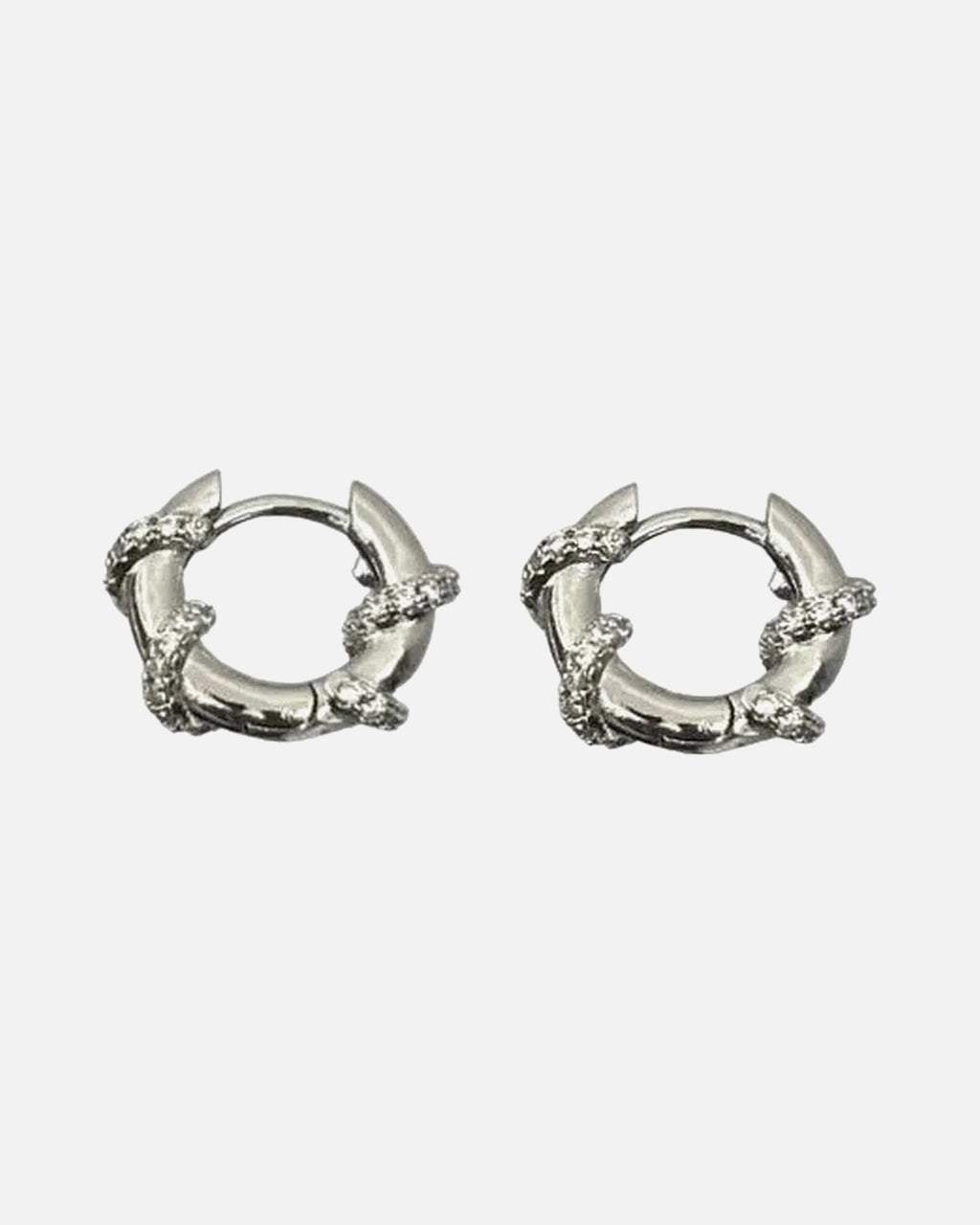 Thorn Wrap Hoop Earrings – unisex punk earrings in alloy, front product photo on a grey background