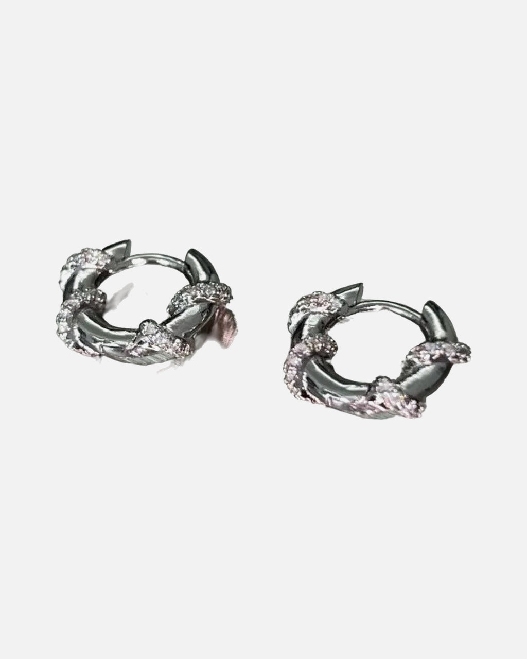Thorn Wrap Hoop Earrings – showing the thorn wrap detail, unisex punk earrings
