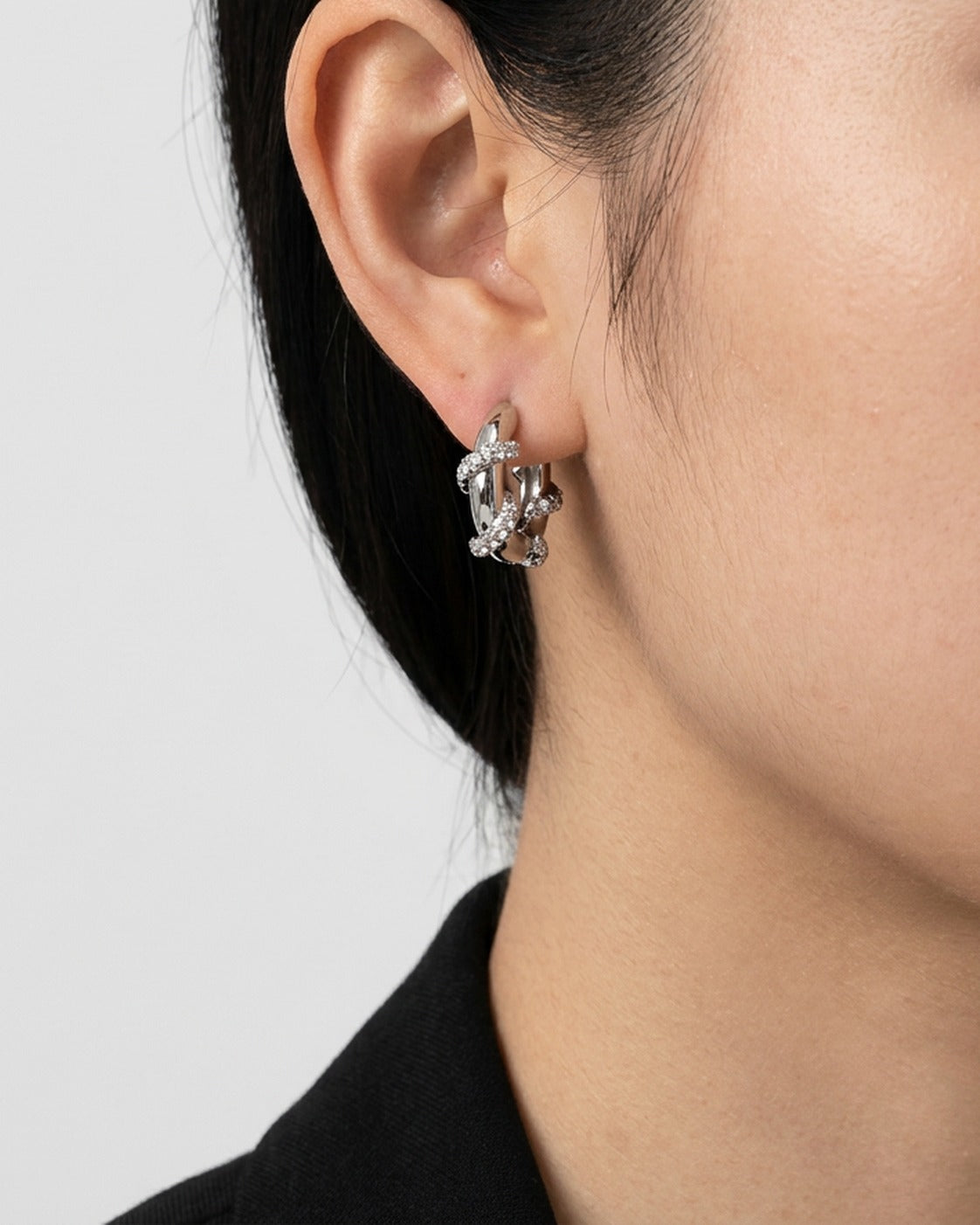 Thorn Wrap Hoop Earrings worn – silver thorn wrap hoop earrings with rhinestones