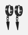 Black Spike Huggie Earrings – black spike huggie earrings, product photo on grey background