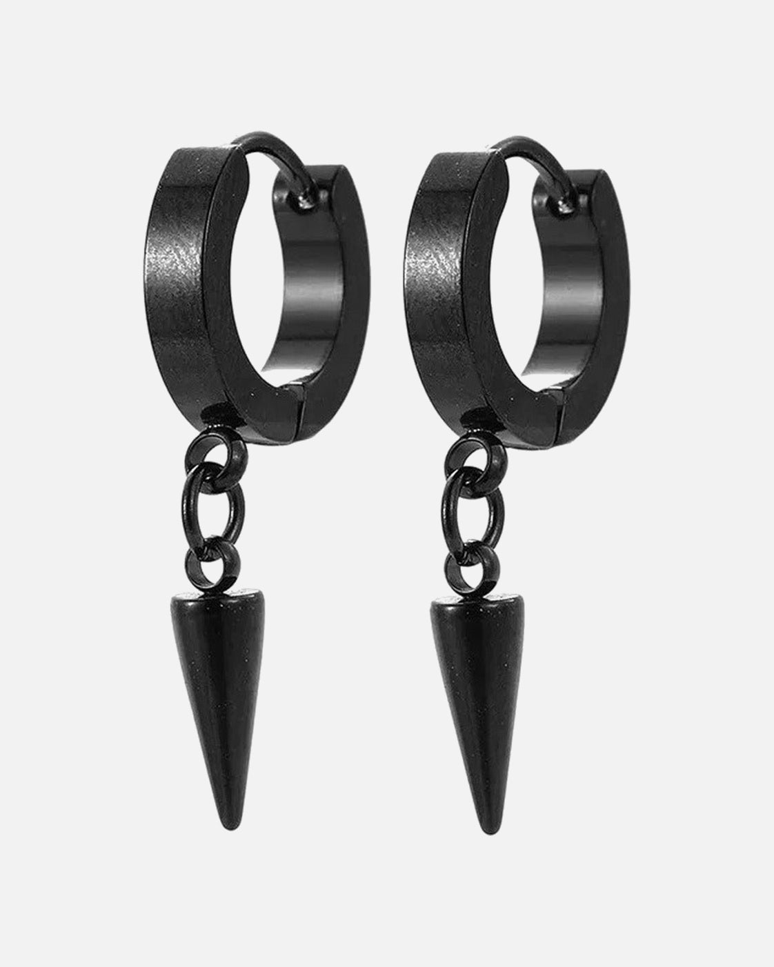 Black Spike Huggie Earrings – black spike huggie earrings, product photo on grey background