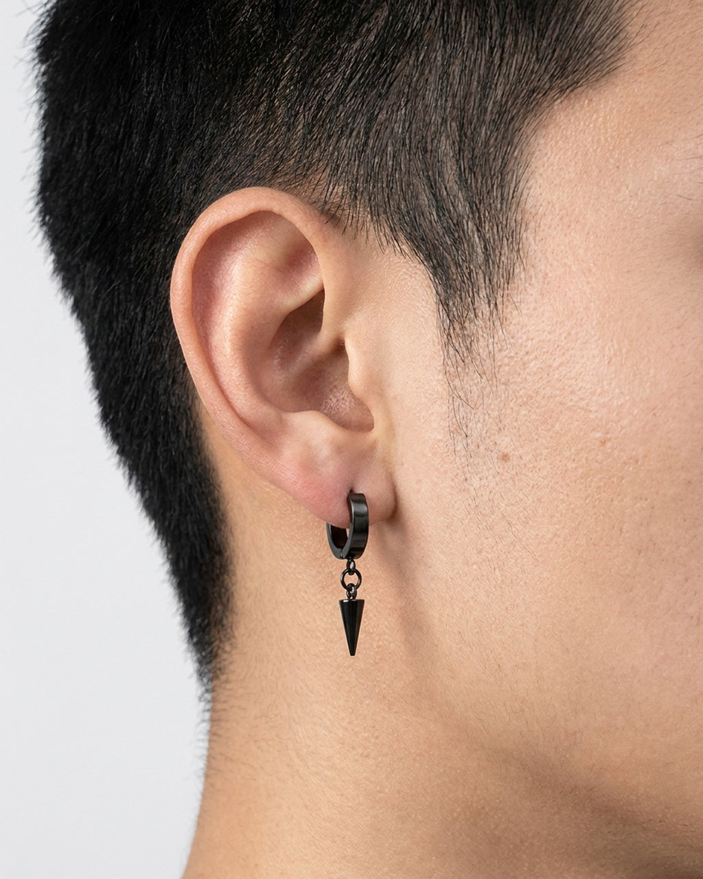 Black Spike Huggie Earrings worn