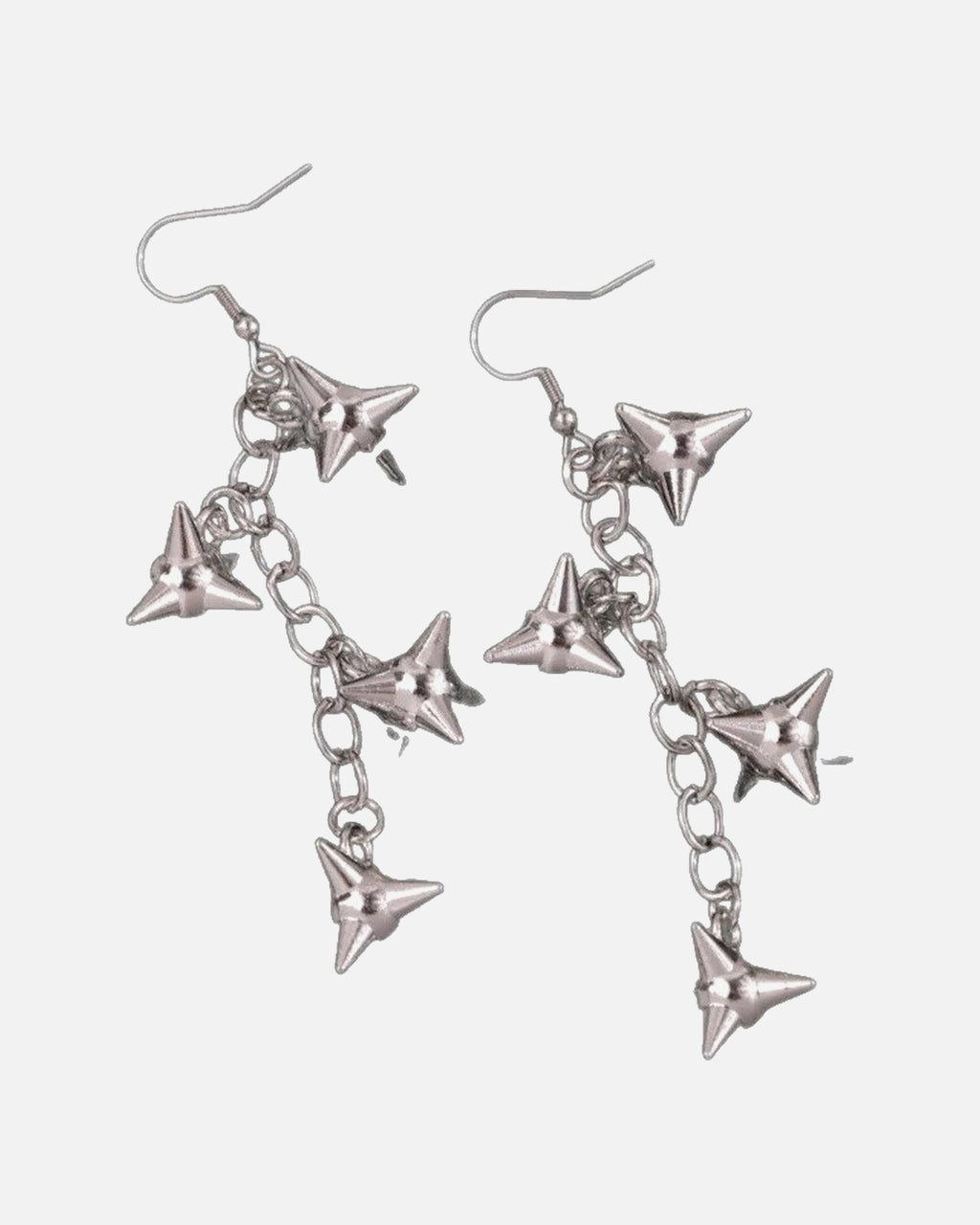 Spiked Star Chain Earrings – spiked star chain drop earrings, product photo on grey background