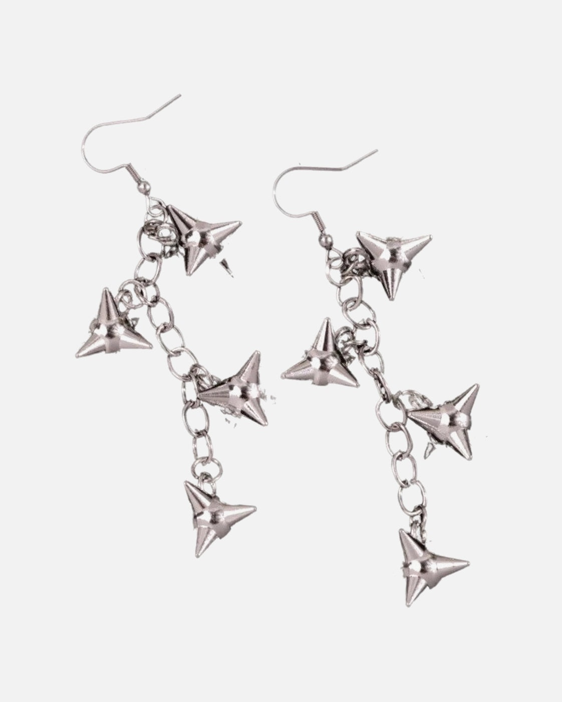 Spiked Star Chain Earrings – spiked star chain drop earrings, close-up detail