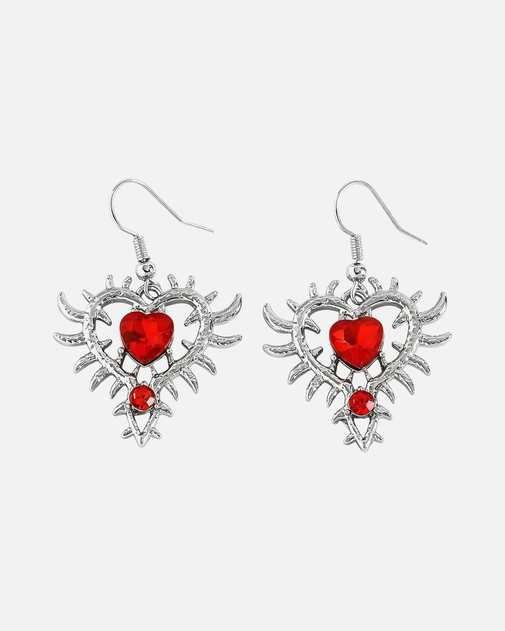 Thorn Heart Earrings – Red – rhinestone heart earrings in thorn frame