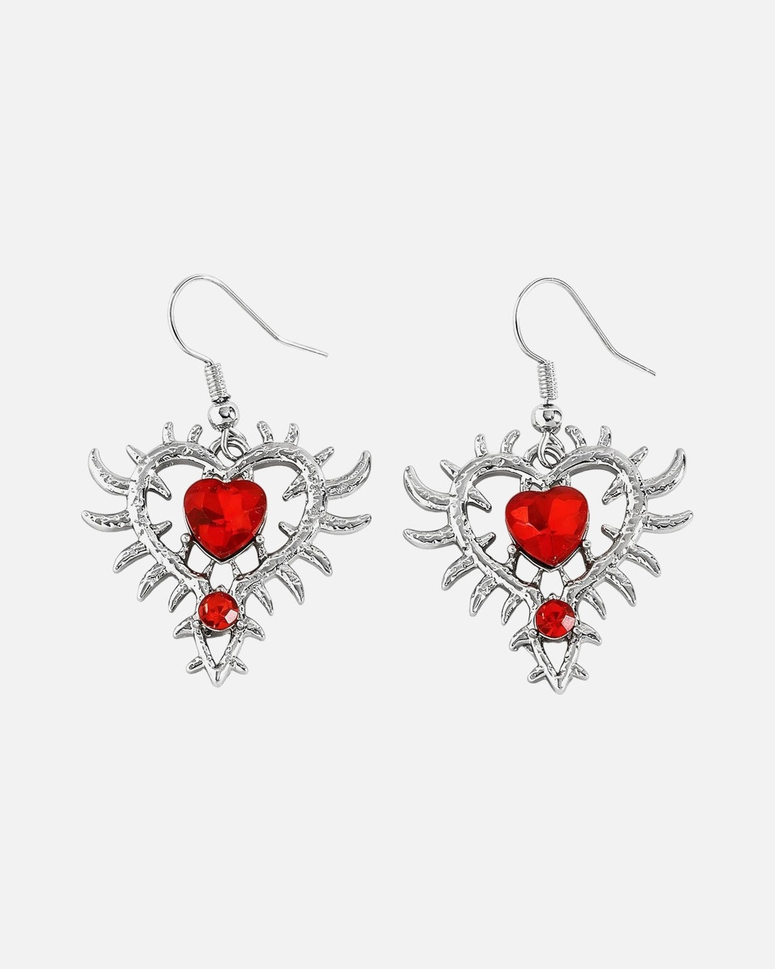 Thorn Heart Earrings – Red – rhinestone heart earrings in thorn frame