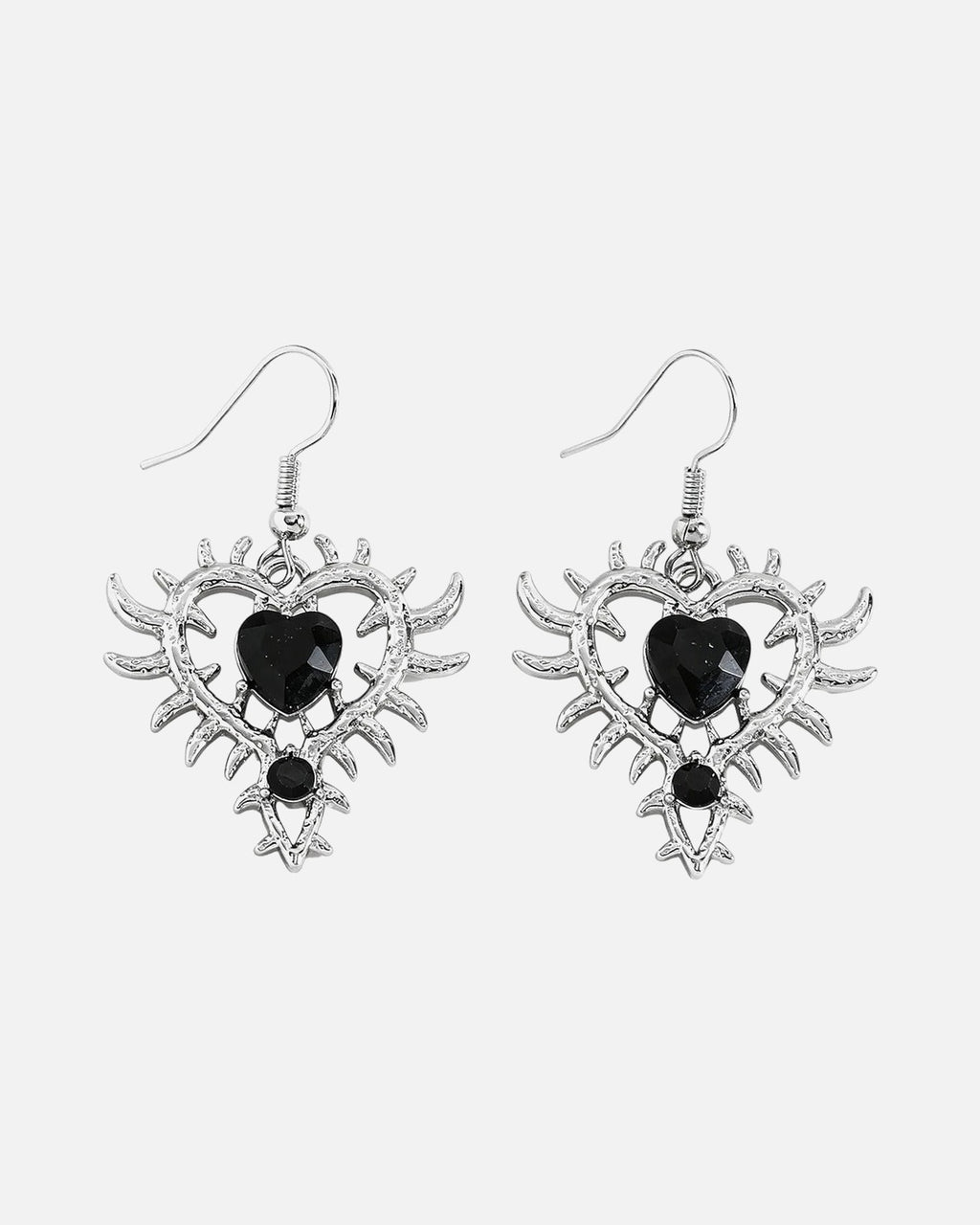 Thorn Heart Earrings – Black – rhinestone heart earrings in thorn frame
