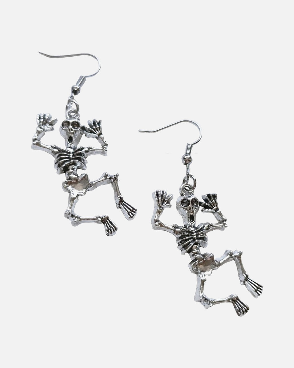 Dancing Skeleton Earrings – jointed dancing skeleton earrings, close-up detail