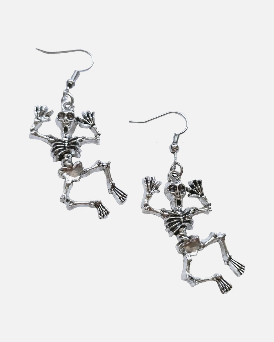 Dancing Skeleton Earrings – jointed dancing skeleton earrings, close-up detail