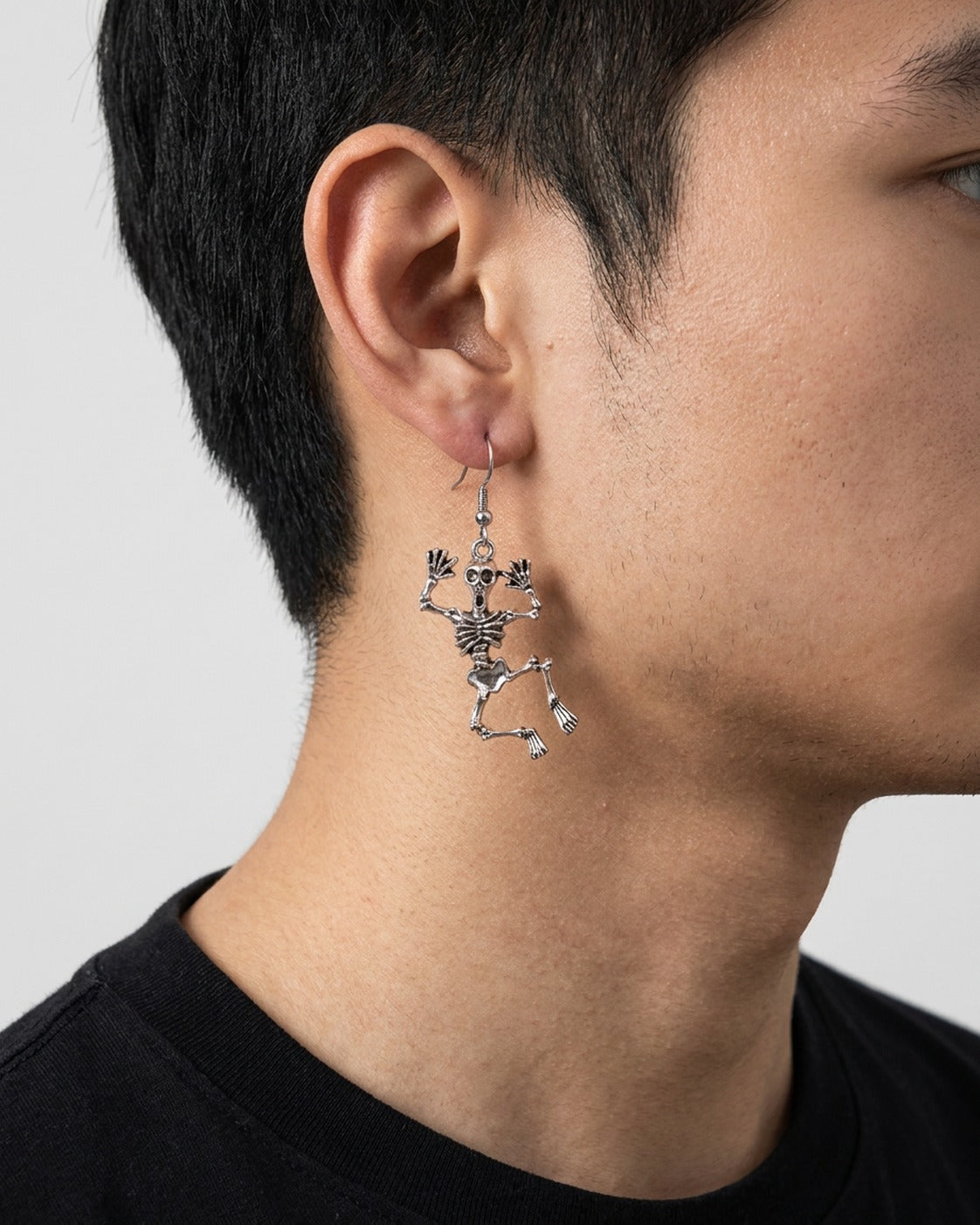Dancing Skeleton Earrings worn – jointed dancing skeleton earrings
